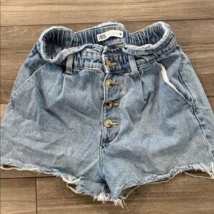 Zara Light Blue Jean Shorts with Button Detail